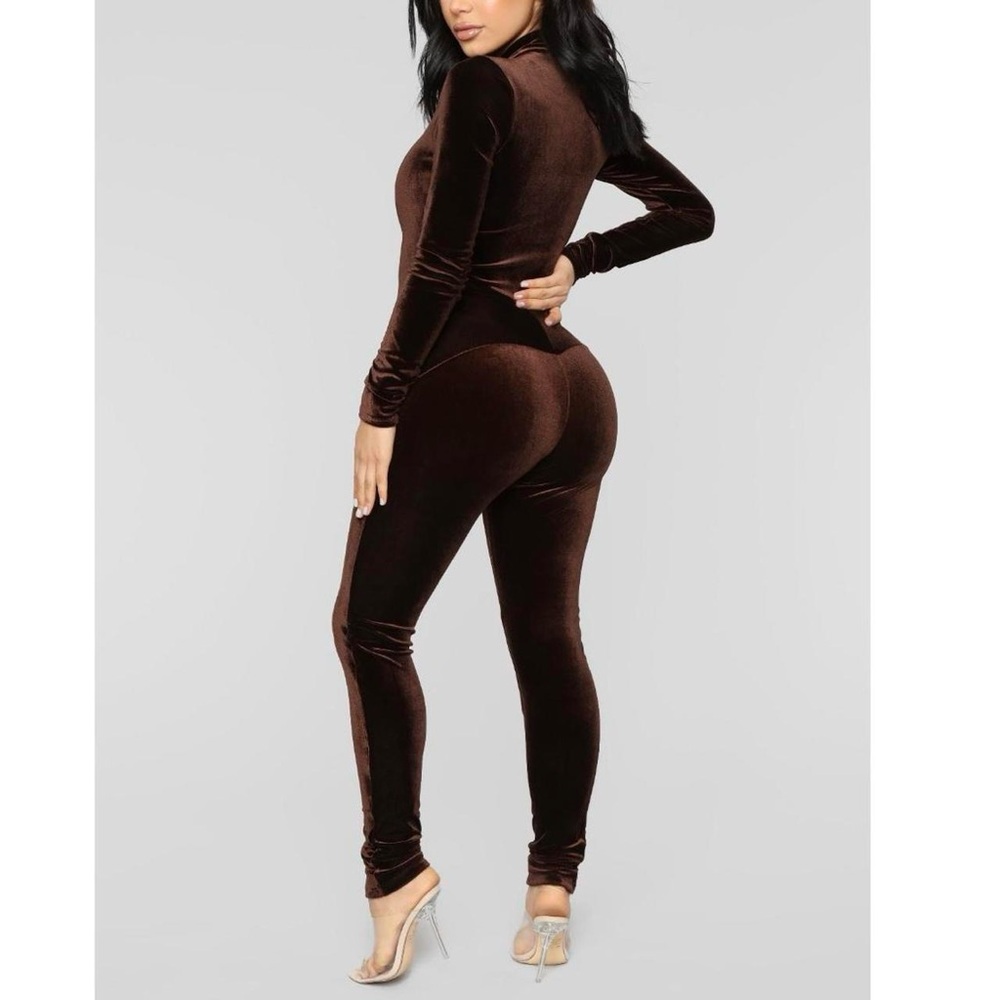 Fashion Nova Brown Velvet Jumpsuit - Picture 4 of 7